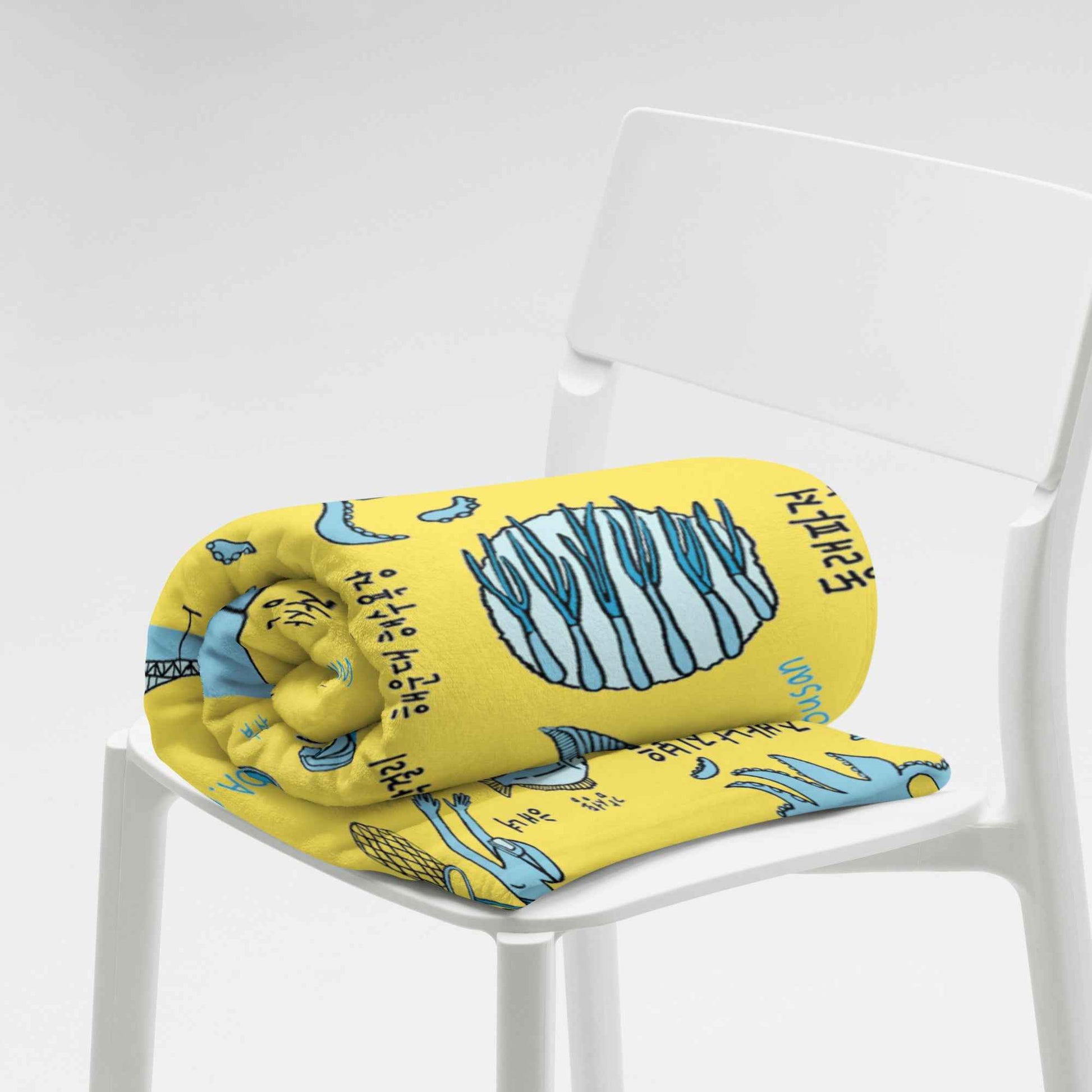 Busan Korea Throw Blanket - Line Art of Busan Attractions, K-Drama & K-Pop Fan Gift
