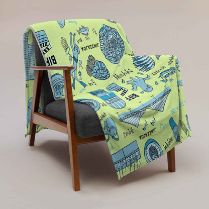 Busan Korea Throw Blanket - Line Art of Busan Attractions, K-Drama & K-Pop Fan Gift