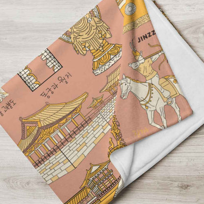 Gyeongju Korea Throw Blanket - Line Art of Gyeongju Attractions, K-Drama & K-Pop Fan Gift