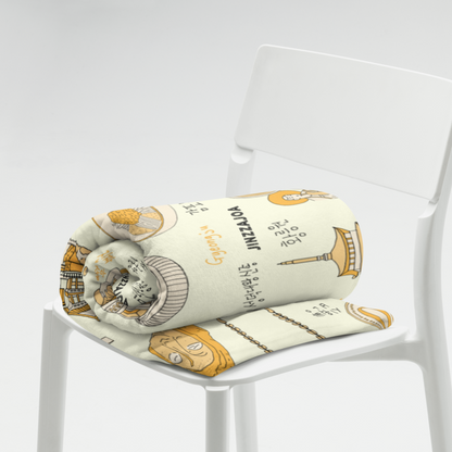 Gyeongju Korea Throw Blanket (Light Yellow) - Line Art of Gyeongju Attractions, K-Drama & K-Pop Fan Gift