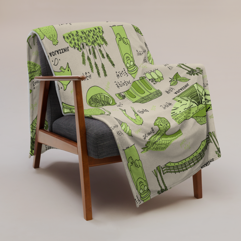 Jeju Island Korea Throw Blanket (Purple) - Line Art of Jeju Attractions, K-Drama & K-Pop Fan Gift