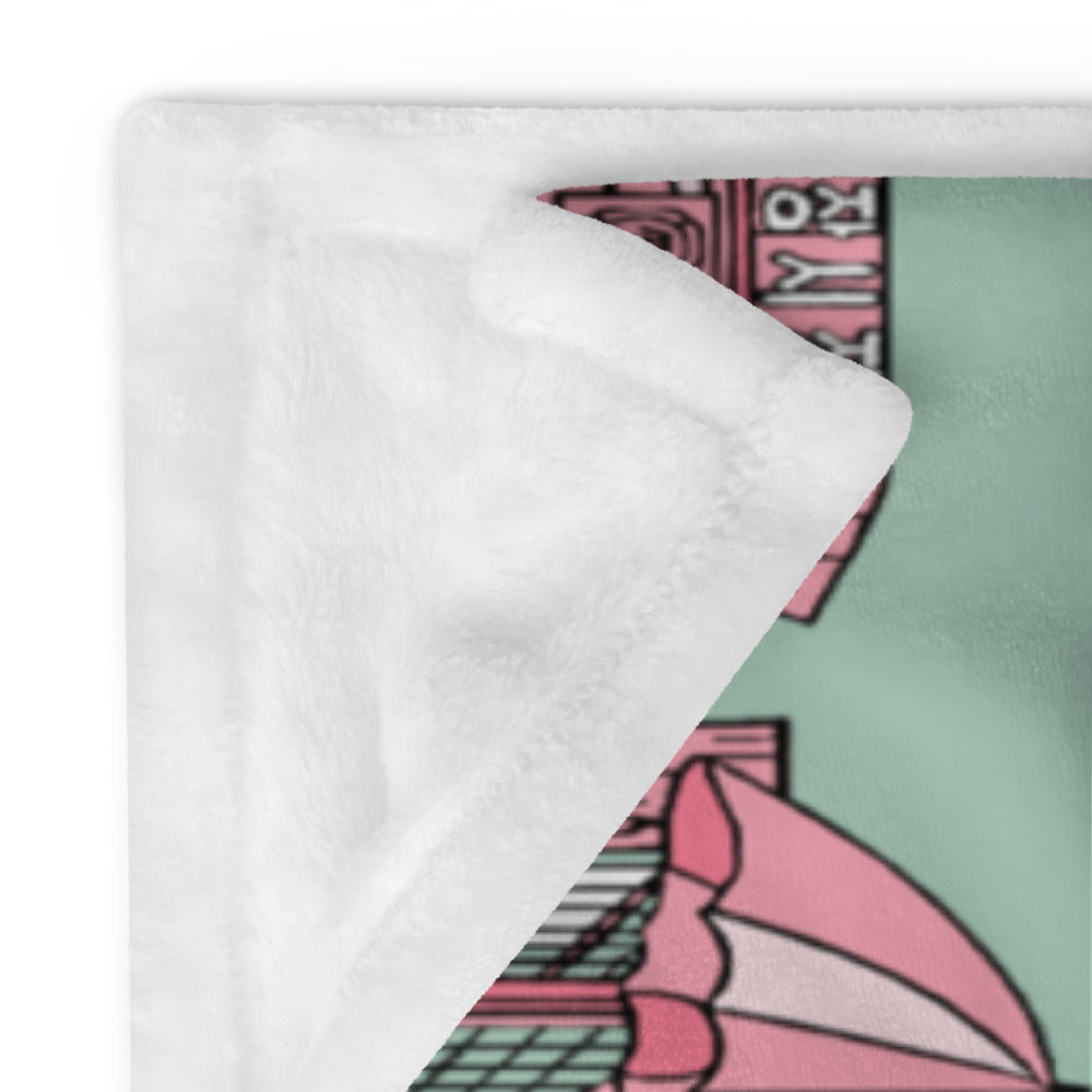 Seoul Korea Throw Blanket (Emerald) -  Line Art of Seoul Attractions, K-Culture & K-Pop Fan Gift