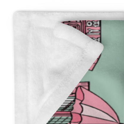 Seoul Korea Throw Blanket (Emerald) -  Line Art of Seoul Attractions, K-Culture & K-Pop Fan Gift
