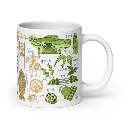 All-in-One Korea Cities Mug – Seoul Busan Gyeongju Jeju Digital Hand Drawn Art Coffee Mug, Korean Travel Illustration Ceramic Cup, K-Culture Gift for Korea Lovers